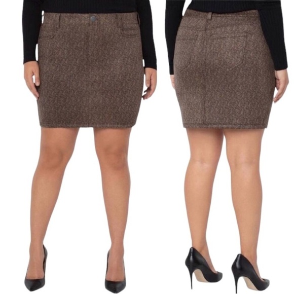 Liverpool Los Angeles Gia Glyder Herringbone Pull On Pencil Skirt Brown Plus 14W - Picture 2 of 11
